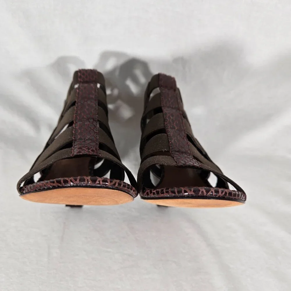 DONALD J PLINER Pira BROWN Watersnake & Stretchy Strappy Ankle Wedge Sandals 8M. - Picture 11 of 17